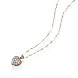 A 9 Carat Gold Diamond Heart Pendant on Chain, set throughout with round brilliant cut diamonds in
