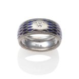 A Diamond and Blue Enamel Band Ring, by Wellendorff, inset with a round brilliant cut diamond