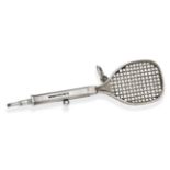 A Novelty Tennis Racket White Metal Pencil, Sampson Mordan & Co, maker's name only, with retractable