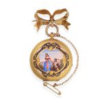 A Lady's Enamel Fob Watch, circa 1860, cylinder movement, enamel dial with Roman numerals, case back