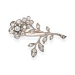 A Diamond Floral Spray Brooch, set throughout with old cut and rose cut diamonds in claw and