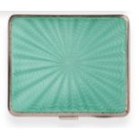 A Silver Green Guilloche Enamel Cigarette Case, William Neale & Son Ltd, Birmingham 1932, the