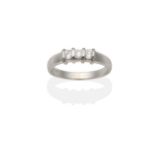 An 18 Carat White Gold Diamond Three Stone Ring, round brilliant cut diamonds in bar settings, total