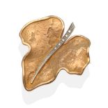 A Diamond Leaf Brooch, an ivy leaf with a brushed finish within a bright polished frame with a