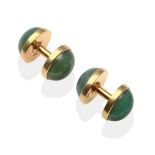 A Pair of Adventurine Quartz Solid Bar Cufflinks, round cabochon adventurine quartz in rubbed over