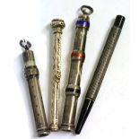 A Group of Four Silver Pencils and Pencil Holders, comprising: a Sampson Mordan silver pencil