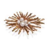 A 9 Carat Gold Cultured Pearl Brooch, Possibly by Deakin & Francis, six vari-sized cultured pearls