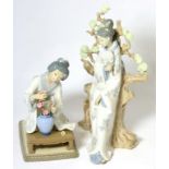 Two Lladro figures, Girl Decorating 4840, Geisha 4807