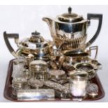 Quantity of silver and glass dressing table items, together with silver plated tea wares, a silver