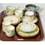 A group of miscellaneous 19th century Davenport teawares, various designs, comprising two cups,