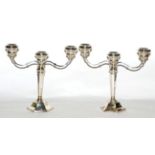 Pair of silver three light candelabra