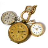 A lady's fob watch with case stamped '14K', lady's 9 carat gold wristwatch, base metal pocket