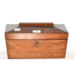 A 19th century mahogany and rosewood tea caddy of sarcophagus form