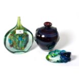 A Mdina glass slab vase signed ''Michael Harris, Mdina Glass Malta'', and two other pieces, one