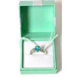 A 9ct white gold apatite and diamond ring Finger size P1/2, 2.33g gross