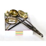 A group of five George III ladles, with coin set bowls and twisted handles, all apparently unmarked,