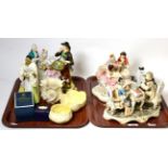 Two trays of ceramics including Capodimonte figure groups, Stafforshire fine bone china figure '