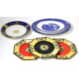 A 19th century Russian dish, neo-classical roundels in cobalt blue border, gilt embellished )