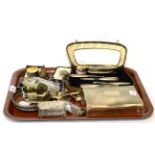 A group of silver and collectables to include a cigarette box; wine coaster; decorative teaspoons;