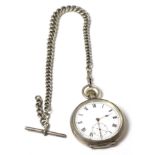 Silver pocket watch with T bar chain
