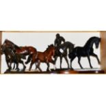Five various resin bronze and ceramic horse models