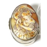 A silver snuff box with shell cameo cover decorated with Hebe feeding an eagle