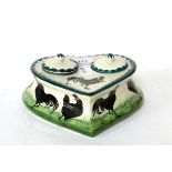 Wemyss pottery cockerel-decorated heart shaped inkstand