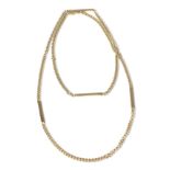 A 9 carat gold fancy link chain necklace, of cuban links with long bar link sections, 80cm long29.8g