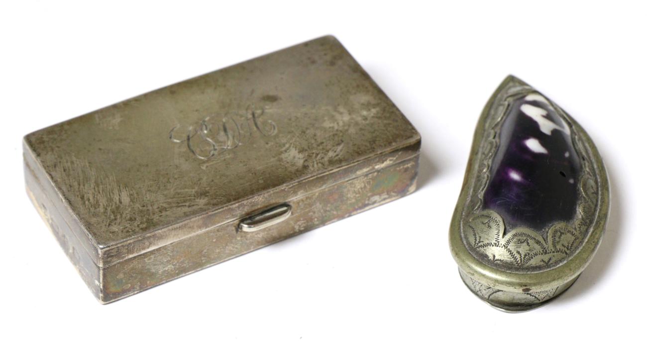 Silver snuff box with silver gilt interior and match striking side, together with a silver plate