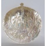 A carved mother of pearl shell, inscribed Bethlehem
