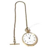 A 9 carat gold open faced pocket watch and a gilt metal Albert