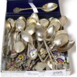 A large group of assorted silver souvenir spoons, various dates and makers, mostly UK, the