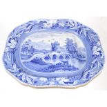 A Spode Pearlware Meat Platter, circa 1815, with tree and well, printed in underglaze blue with