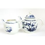 A First Period Worcester Porcelain Teapot, circa 1755, painted in underglaze blue with the Fisherman