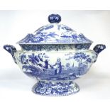 A Spode Pearlware Soup Tureen and Cover, circa 1820, of oval form with loop handles, printed in
