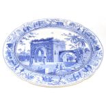 A Spode Pearlware Oval Meat Platter, circa 1815, printed in underglaze blue with the Triumphal