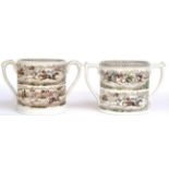 ~ A Matched Pair of John & Robert Godwin Pottery Loving Cups, mid 19th century, printed and