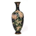 A Japanese Cloisonné Baluster Vase, Meiji period, with flared neck, decorated with insects amongst