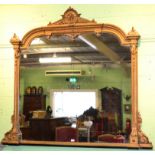 A Victorian Gilt and Gesso Overmantel Mirror, circa 1860, with original mirror plate within a beaded