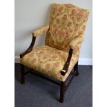 A George III Mahogany Gainsborough Style Library Armchair, late 18th/early 19th century, recovered