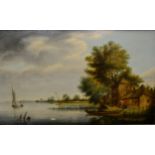 Follower of Robert Ladbrooke (1770-1842) A wherry and a punt on a river Oil on panel, 31cm by 50cm