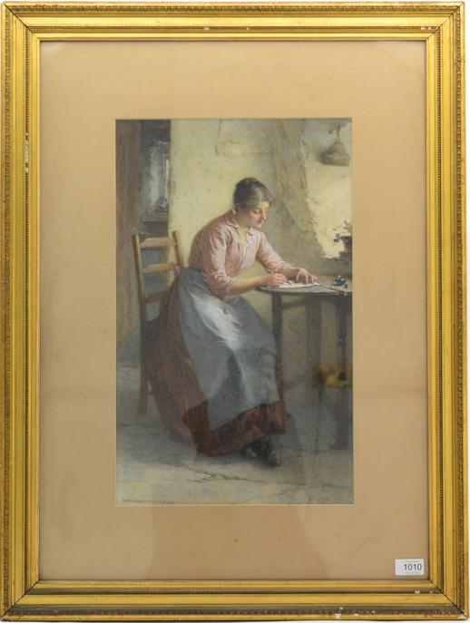 William Harris Weatherhead (1843-1903) The Letter, young lady seated beside a window Signed and - Image 2 of 3