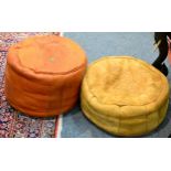 ^ Two Leather Circular Footstools, of recent date, 50cm and 47cm diameter