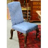 ^ A Dining Chair, in George I style, recovered in blue floral close-nailed fabric, raised on