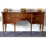 A Mahogany and Marquetry Inlaid Serpentine Shaped Sideboard, late 19th century, inlaid with