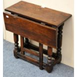 A Late 17th Century Oak Gateleg Table, of small proportions, rectangular top, one drop leaf,