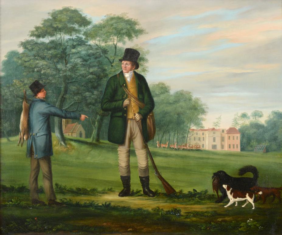 English School (19th century) Gentleman gamekeeper in a country park Oil on canvas, 60cm by 72.5cm