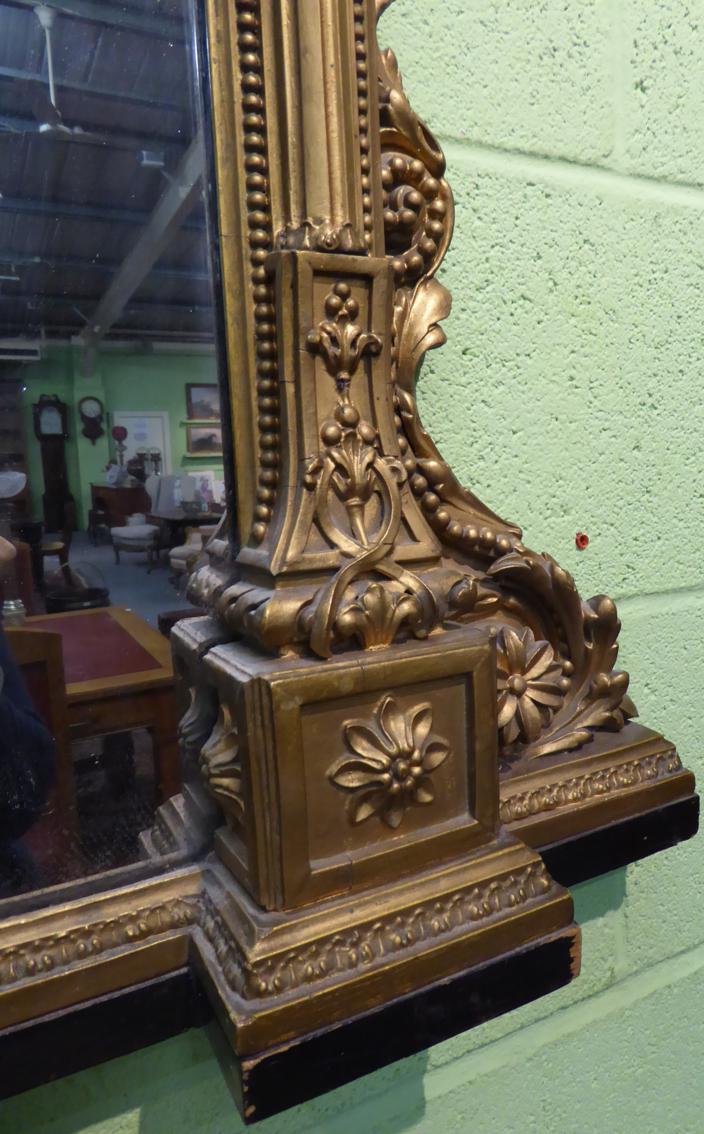 A Victorian Gilt and Gesso Overmantel Mirror, circa 1860, with original mirror plate within a beaded - Image 3 of 7