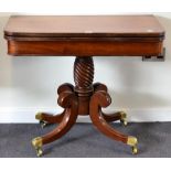 A Regency Mahogany and Rosewood Crossbanded Foldover Tea Table, early 19th century, with reeded edge