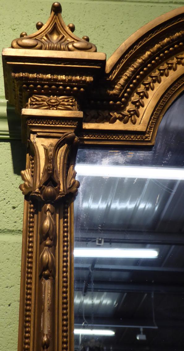 A Victorian Gilt and Gesso Overmantel Mirror, circa 1860, with original mirror plate within a beaded - Image 6 of 7